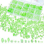 1500 Pcs Crystal Glass Beads for Jewelry Making – 12 Styles Bicone, Rondelle, Cube, Teardrop & 3mm Spacer Beads, DIY Bracelet Necklace Earring Craft Kit with Organizer Box(Green) - color: Green