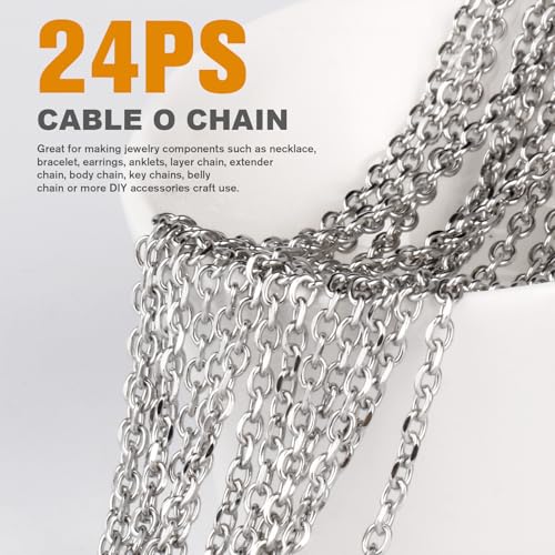 Cadikez 24PCS Stainless Steel Rolo Cable Chain Necklace Bulk, 2mm 18inch Stainless Steel Finished Oval Cable Link Chains for Necklace Jewelry Making - color: 2.0mm Stainless Steel