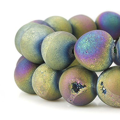 RUBYCA Round Dyed Electroplated Druzy Agate Quartz Crystal Gemstone Beads (1 Strand,Rainbow, 6mm) - color: Rainbow Color, size: 6mm