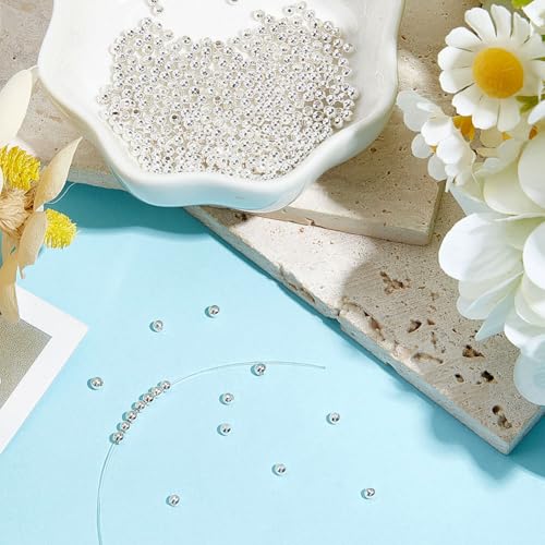 350Pcs 925 Sterling Silver Plated Spacer Beads Smooth Round Ball Brass Beads 2.3x2mm Stackable Loose Beads Finding Bulk for Bracelet Necklace Earring Jewelry Making DIY Crafts - size: 2.3x2mm