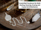 Amazing Gemstone Clear Quartz Crystal Ball Pendulum for Divination - Dowsing Pendulum Necklace with Chain and Quartz Bead for Reiki Healing and Crystal Grid Meditation - color: Clear Quartz
