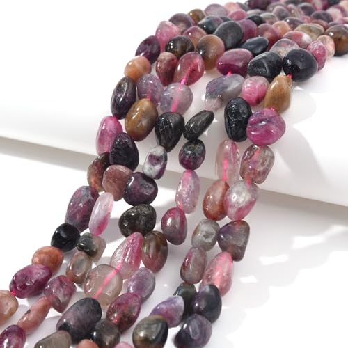 6-8mm Natural Mutilcolor Tourmaline Nuggets Oval Free Tumbled Pebble Semi Precious Gemstone Loose Stone Beads Approx 15.5 inch for DIY Jewelry Making - color: Mutil Tourmaline