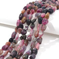 6-8mm Natural Mutilcolor Tourmaline Nuggets Oval Free Tumbled Pebble Semi Precious Gemstone Loose Stone Beads Approx 15.5 inch for DIY Jewelry Making - color: Mutil Tourmaline