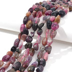 6-8mm Natural Mutilcolor Tourmaline Nuggets Oval Free Tumbled Pebble Semi Precious Gemstone Loose Stone Beads Approx 15.5 inch for DIY Jewelry Making - color: Mutil Tourmaline