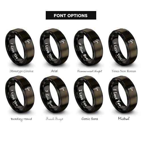 Chain Tool Ring - Gift for Cyclist - 8mm - Band - Gunmetal Black Silver - Personalized Custom Engraving - Men Women - Anniversary Engagement Wedding - Tungsten Carbide - Flat Dome Bevel - color: 10 - Gunmetal Black Tungsten