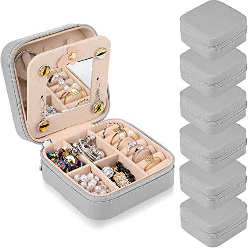 Hillban Bridesmaid Gifts Jewelry Box with Mirror, PU Leather Small Travel Jewelry Case Organizer Storage for Women Girls - color: Gray
