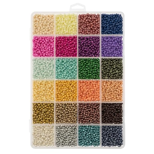 12500pcs John Bead Assorted Glass Seed Beads 8/0, 24 Metallic Mixed Colors Round Bead for DIY Crafts Jewelry Making Bead Box - color: Metallic Mixed