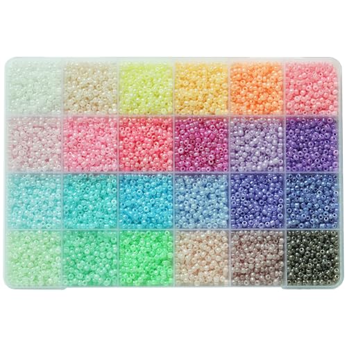Size 8/0 Seed Beads 24 Colors About 7200pcs in Box, 3mm Ceylon Color Glass Seed Beads for Making Jewelry Bracelet Earing Necklace - color: 24 Ceylon Colors-8/0, size: 3mm