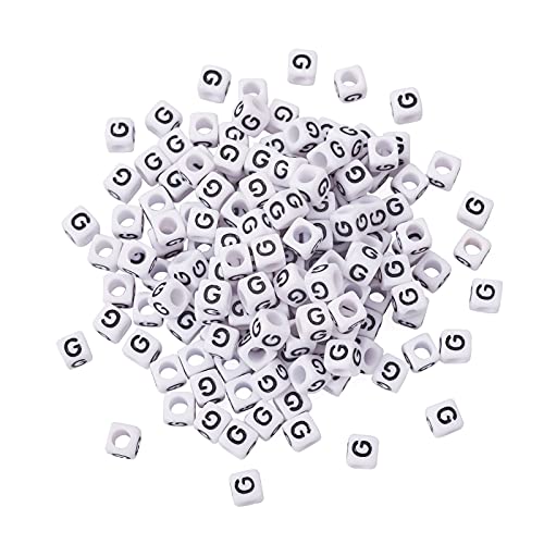 FASHEWELRY 300Pcs Cube White Acrylic Letter Beads 6x6mm Letter G Alphabet Beads for DIY Bracelet Necklace Jewelry Making - color: Letter G, size: 6x6x6mm
