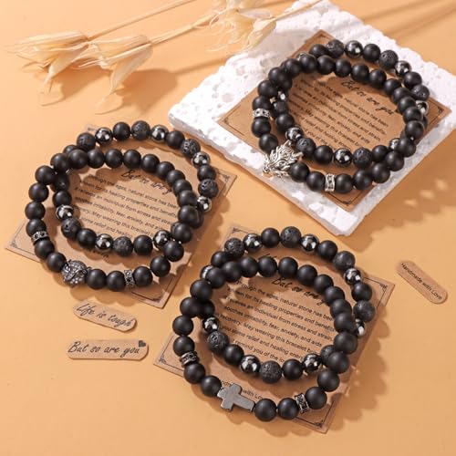 Natural Stone Bracelet 8mm Mens Black Beaded Bracelets Hematite Obsidian Onyx Lava Beads Bracelet Healing Crystal Bracelet for Men - style: Dragon