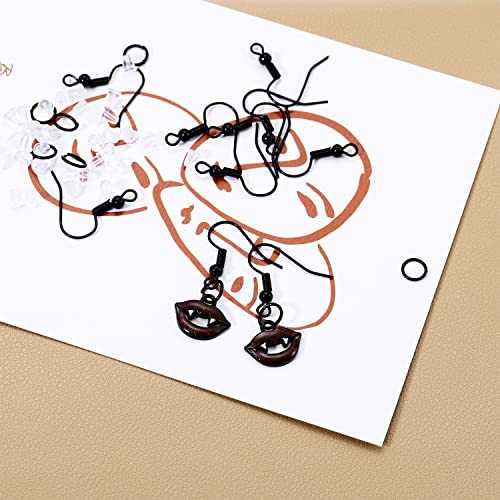 600Pcs Hypoallergenic Earring Hooks, Black Earring Making Kit, with Earring Backs and Jump Rings for Jewelry Making (Black) - color: Black