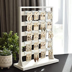 Ikee Design Free Assemble 2 Pcs Set Wooden Jewelry Display Rack with 20 Removable Metal Hooks/Each, Earring Card Display Holder Stand for Necklaces,Bracelet, Keychain Stand, Wash White - color: e) Wash White w/White Hook, 2 Pieces