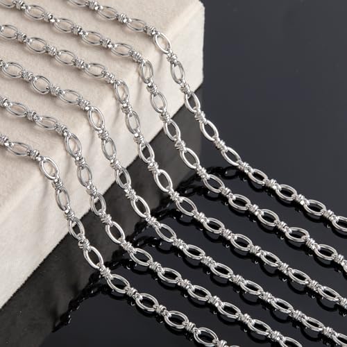KYUNHOO 6.5FT/2M Oval Circle Chain Spool Silver Chain Roll Soldered Stainless Steel Chains Rolo Jewelry Chain with Connectors for Jewelry Making Supplies - color: Circle Silver