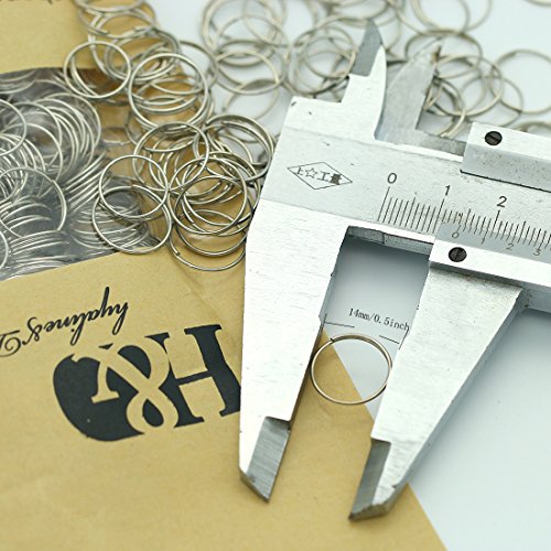 H&D 500pcs Round Edged Split Circular Ring Clips for Crystal Lamps, Crystal Curtain, Crystal Garland, Necklaces, Keys, Earrings, Jewelry Making and Craft Ideas (14mm, Silver) - color: Silver