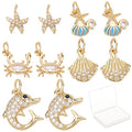 SUNNYCLUE 1 Box 10Pcs 5 Styles Shell Charms Starfish Charm Micro Pave Cubic Zirconia Pendant Brass Dolphin Ocean Pendants for Jewelry Making Charms Keychain Earring Necklace DIY Crafting Accessories - color: Micro Pave Cubic Zirconia Charms