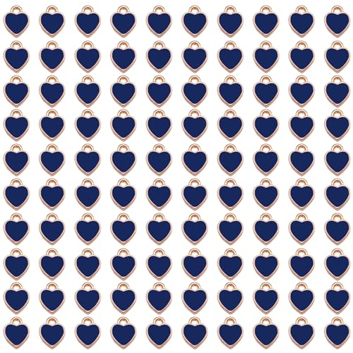 200 pcs Tiny Heart Enamel Charm Gold Plated Alloy Love Pendant Bracelet Earring Keychain Jewelry Crafts 6x8mm - color: Navy