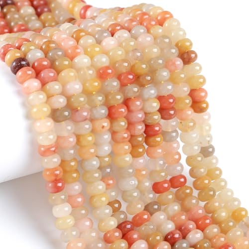 76pcs 5x8mm Natural Stone Golden Thread Jade Rondelle Spacer Loose Beads Abacus Disk Stone Round Loose Gemstone Beads for Jewelry Making DIY Bracelet Necklace - color: Golden Thread Jade Stone
