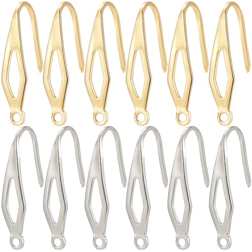 SUNNYCLUE 1 Box 80Pcs French Hook Ear Wires Stainless Steel Earring Hooks Metal 18K Gold Plated Silver Wide Fishing Earrings Wire Hook with Vertical Loop for Jewelry Making Findings DIY Crafts Women - style: Teardrop 2