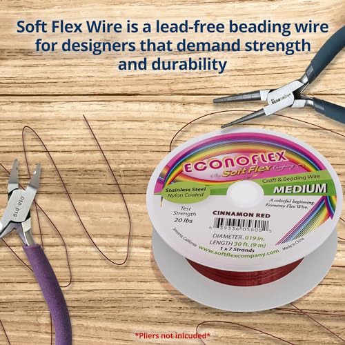 Soft Flex Econoflex Hobby Beading Wire - Flexible Stainless Steel Wire for Crafting - 7 Strand 0.19 30 Ft - style: Cinnamon Red