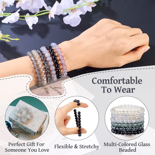 Elecrelive Glass Round Beaded Bracelet Set Clay Beaded Bracelets Stretch Bracelets - color: Black Gray