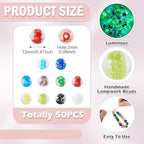 Elecrelive 50Pcs Round Glow in The Dark Beads 12mm Luminous Lampwork Glass Beads for DIY Bracelet Necklace Earring Jewelry Making - color: Mixed Color-12mm