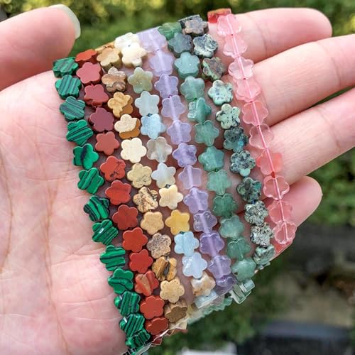 Songxi 60pcs 6mm Purple Crystal Plum Blossom Natural Stone Beads for Jewelry Making, Smooth Loose Flower Shape Gemstone Beads for Bracelets Necklace Earrings Making Supplies ﻿ - color: Purple Crystal