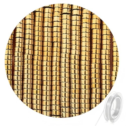 300pcs Natural Golden Hematite Heishi Spacer Beads 2x4mm Genuine Real Disc Stone Beading DIY Charm Smooth Loose Gemstone Beads for Jewelry Making Bracelets Necklaces Earrings Crafts - color: Golden Hematite