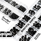 qiipii 4080Pcs Black Nail Rhinestones Crystal Flatback Jet Black Rhinestones Round Beads Glass Gems Stones Nail Art Gems Diamonds jewels Multi Shapes Sizes Nail Charms for Nails Eyes Makeup DIY Crafts - color: Jet Black, size: A Set