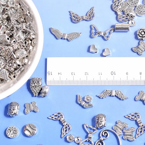 400Pcs Metal Spacer Beads for Jewelry Making, Silver & Gold Plated Findings for Bracelet, Small Hole, Mixed Style (Silver) - color: Silver