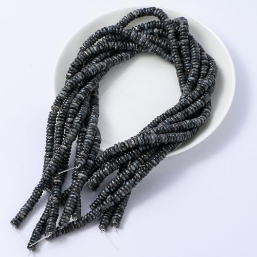Natural Black Spectrolite Disk Stone Spacer Beads 6x2mm 38cm/str Flat Rondelle Loose Semi Gemstone Caps for Making Bracelets Necklace - color: Black Spectrolite