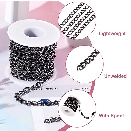 Craftdady 16.4 Feet Aluminum Curb Chain Link Black Twisted Cable Cross Chain Unwelded 10x6.5mm with Spool for Bracelet Necklace Tassel Earring Jewelry Making - color: Black, 10x6.5mm