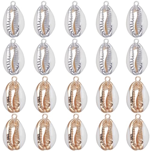 SUNNYCLUE 1 Box 20Pcs Seashell Charms Bulk Shell Charms Small Cowrie Shells Cowrie Shell Charms Summer Ocean Hawaii Electroplated Shell Beads for Jewelry Making DIY Bracelets Necklaces Earrings Craft - color: 1 Box 20Pcs 2 Colors Cowrie Shell Charms