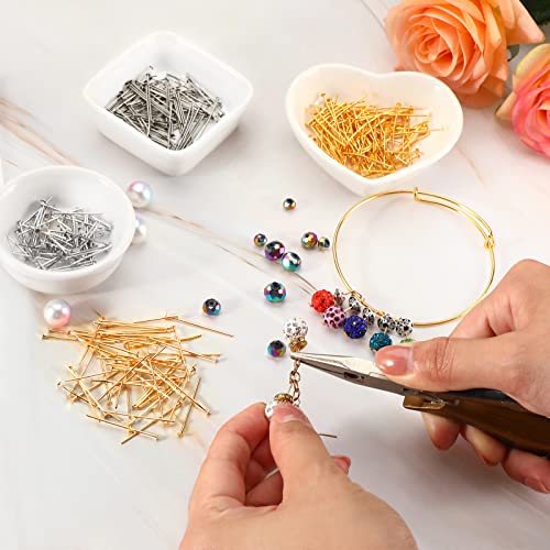 Junkin 2800 Pieces Flat Head Pins for Jewelry Making DIY, Head Pins Set 0.63 Inch, 0.71, 0.79, 1.18 Inch Earring Bracelet Pendant Jewelry Making(Gold, Silver) - color: Gold, Silver