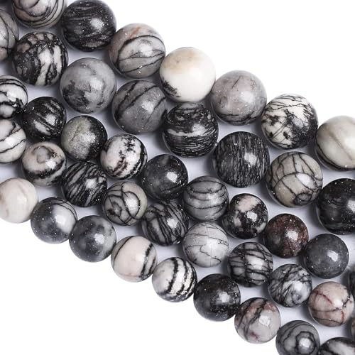 8MM 45PCS Natural Stone Black Network Zebra Loose Beads for Jewelry Making DIY Bracelet 1 Strand - color: Black Network Zebra, size: 8mm
