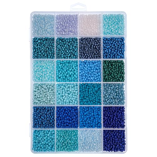 12500pcs John Bead Assorted Glass Seed Beads 8/0, 24 Colors Blue Serenity Palette Round Bead for DIY Crafts Jewelry Making Bead Box - color: Blue Serenity