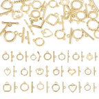 38Pcs Golden Toggle Clasp, 19 Styles Bracelet Closure Clasps IQ Toggle Clasps Oval Flower Heart Clasp Fastener Hook Toggle Connectors for Necklace Bracelet Jewelry Making - color: Golden-19 Styles