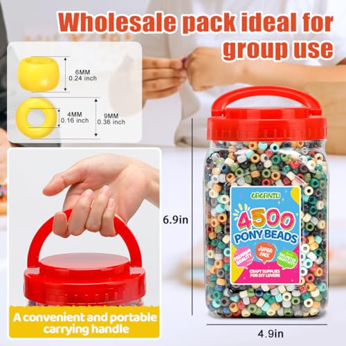 Pony Beads 2.5 lb – 4500+ Earth Tone 6x9mm Plastic Kandi Beads in Handle Bucket for Craft Supplies, Jewelry Making, Bracelets, Hair Braiding & DIY Projects - color: Earth Tone, size: Large
