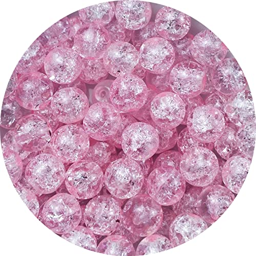 100pcs Crackle Glass Beads 8mm Round Crystal Glass Spacer Crafts Beads for Jewelry Making Necklace Bracelet Earrings DIY Crafts(Pink) - color: Pink, size: 8mm
