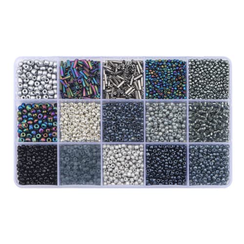 Mix 15 Color Glass Seed Tube Beads Glass Bugle Beads Loose Kit for Jewelry Making DIY Craft Beading (Mix 15 Color, Black) - color: Black