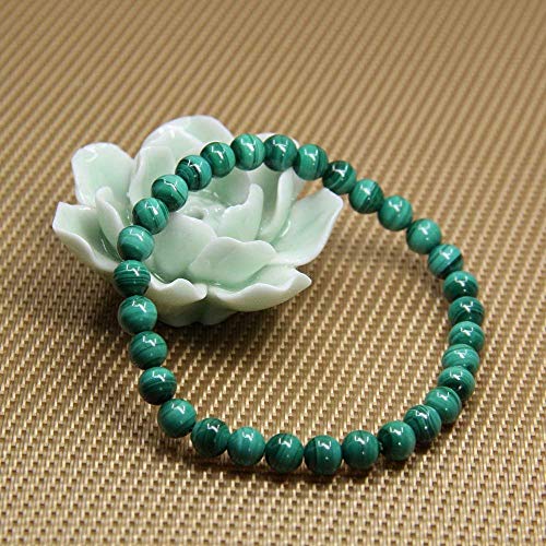 Angelstones Handmade Natural Healing Gemstone 6mm Round Beads Stretch Crystal Bracelet 7 Inch Unisex - color: Malachite