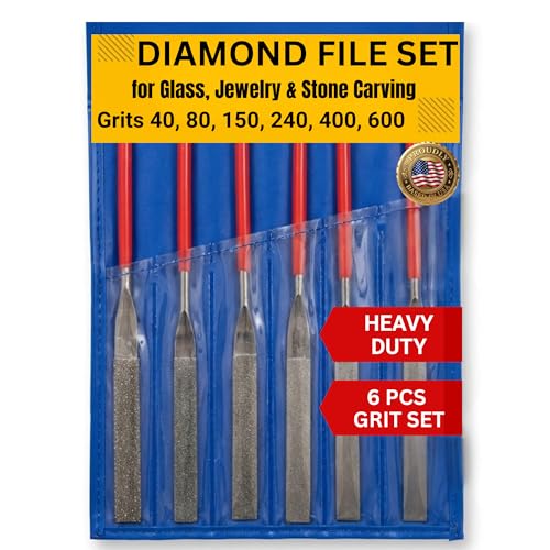 Drilax 6-Pc Diamond File Set, Flat Hand Files (40–600 Grit) Heavy-Duty Diamond Sharpening & Finishing Tools for Glass, Jewelry, Stone, Metal Precision Craft Files for DIY, Workshop & Professional Use