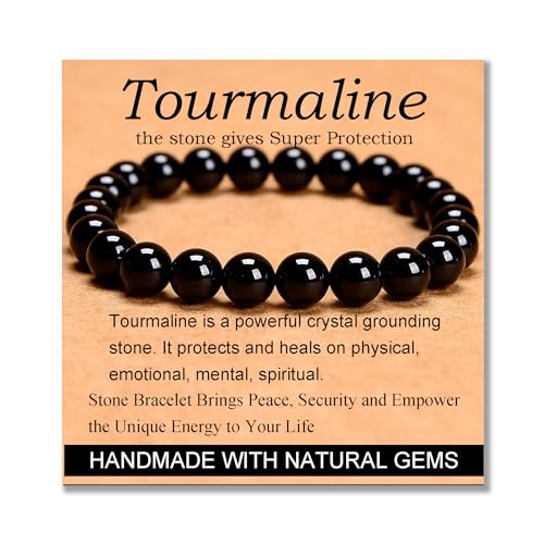 MASSIVE BEADS Handmade Yoga Stretch Elastic Bracelet Natural Stone Crystal Healing Power Energy Gifts for Unisex Adult 4mm 6mm 8mm 10mm - color: Black Tourmaline(Super Protection), size: 8mm
