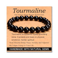 MASSIVE BEADS Handmade Yoga Stretch Elastic Bracelet Natural Stone Crystal Healing Power Energy Gifts for Unisex Adult 4mm 6mm 8mm 10mm - color: Black Tourmaline(Super Protection), size: 8mm