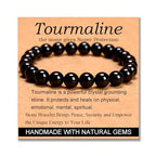 MASSIVE BEADS Handmade Yoga Stretch Elastic Bracelet Natural Stone Crystal Healing Power Energy Gifts for Unisex Adult 4mm 6mm 8mm 10mm - color: Black Tourmaline(Super Protection), size: 8mm