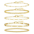 adoyi Gold Bracelets for Women, 14K Gold Plated Stackable Bracelet Stack Set Adjustable Charm Paperclip Chain Cuban Link Layered Waterproof Jewelry Sets Gifts for Womens - color: Gold 7.2 IN Large Wrist
