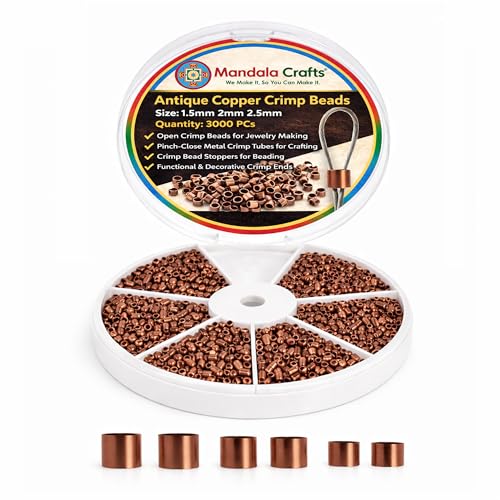Mandala Crafts Jewelry Crimps Beads for Jewelry Making - 3000 PCs 1.5mm 2mm 2.5mm Antique Copper Tone Crimper Tubes - Crimping Beads Stoppers for Beading - color: Antique Copper Tone, size: 1.5mm 2mm 2.5mm Tube
