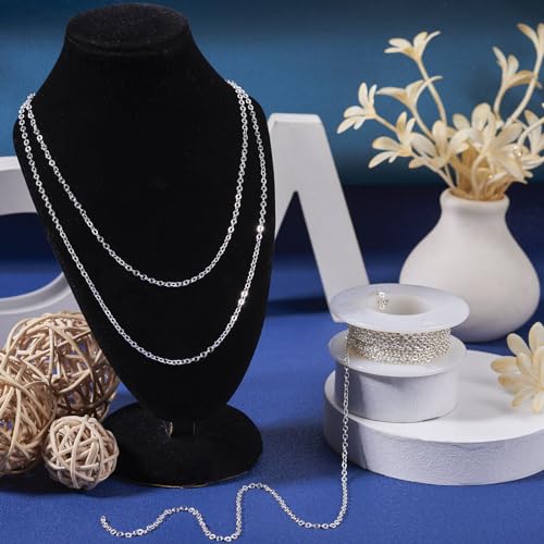 Pandahall 925 Sterling Silver Plated Necklace Chains 16.4 Feet Soldered Cable Chains 2x2x0.3mm Flat Oval Jewelry Chains for Bracelet Necklace Jewelry Making