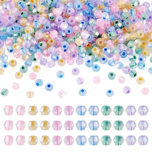Beadthoven 405Pcs 4mm Bicone Glass Beads Mixed Color Crystal Glass Seed Beads Rainbow Plated Transparent Small Mini Pony Loose Spacers for Bracelets Jewelry Making Necklace DIY Crafts Supplies - color: Mixed