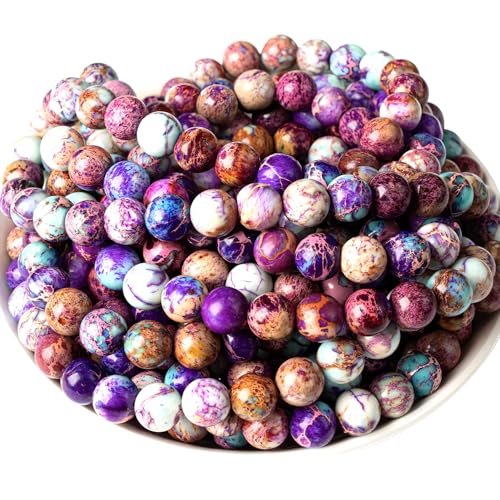 100pcs Natural Stone Beads 8mm Purple Imperial Jasper Round Genuine Real Stone Beading Loose Gemstone Hole Size 1mm DIY Charm Smooth Beads for Bracelet Necklace Earring Jewelry Making Crafts - color: Purple Imperial Jasper