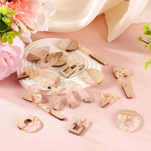 Beadthoven 20pcs/10 Pairs Resin Wood Charms DIY Earrings Pendants Pastel Color Sequin Resin Charms Mix Shape Wood Pieces for Statement Earrings Jewelry Making Necklace Ornaments DIY Supplies - color: Candy Pastel Sequins